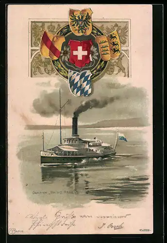 Präge-Lithographie Dampfer Prinz Regent, Wappen