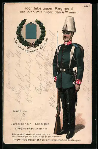 AK Soldat des 4. Garde-Regiment zu Fuss in Uniform