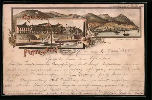 Vorläufer-Lithographie Plittersdorf, 1895, Hotel & Restaurant J. Mundorf