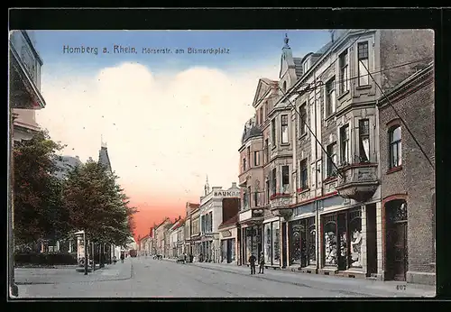 AK Homberg a. Rhein, Mörserstrasse am Bismarckplatz mit Geschäften