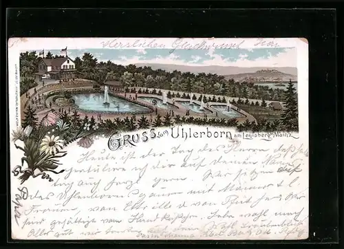 Lithographie Budenheim, Gasthaus Uhlerborn am Leniaberg