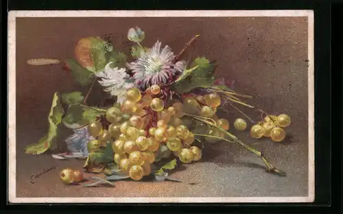Künstler-AK Clara von Sivers: Weintrauben mit Blumen