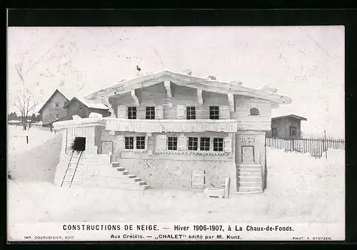 AK La Chaux-de-Fonds, Contructions de Neige, Hiver 1906-1907, aux Cretts, Chalet