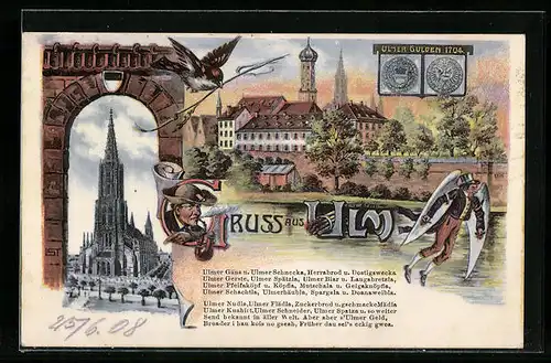 AK Ulm, Ortsansicht mit Donau