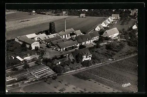 AK Bühlenhausen /Krs. Ulm, Hans Rösch & Co., ALBI Obstsaftkelterei, Fliegeraufnahme