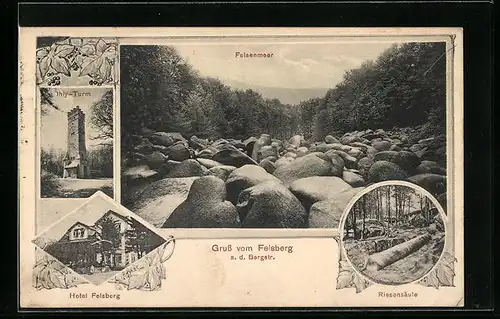 AK Felsberg a. d. Bergstr., Felsenmeer, Ohly-Turm, Hotel Felsberg