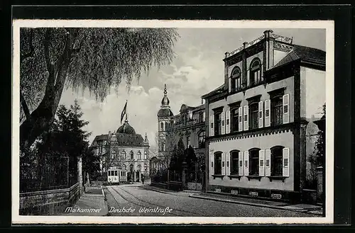 AK Maikammer, Deutsche Weinstrasse mit Strassenbahn