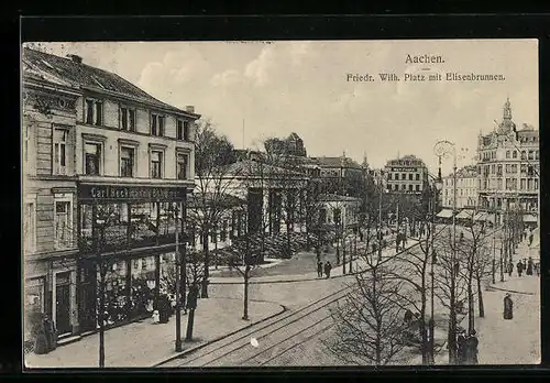 AK Aachen, Strassenecke am Friedrich-Wilhelm-Platz mit Elisenbrunnen