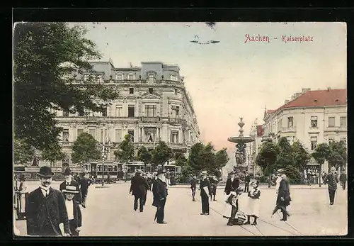 AK Aachen, Kaiserplatz mit Passanten