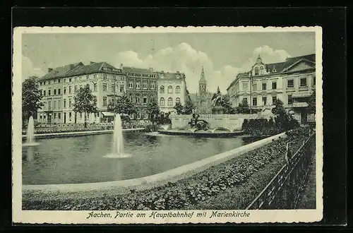 AK Aachen, Partie am Hauptbahnhof mit Marienkirche