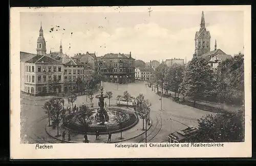 AK Aachen, Kaiserplatz mit Christuskirche u. Adalbertskirche