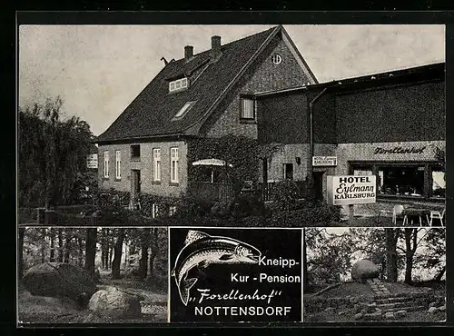 AK Nottensdorf ü. Buxtehude, KneippLur-Pension Forellenhof, Ortspartien mit Steinen