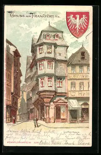 Lithographie Alt-Frankfurt, Lutherhaus, Wappen
