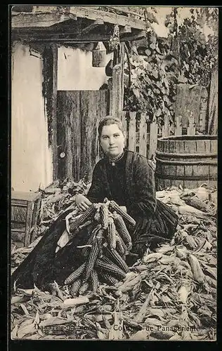 AK Panagjurischte, Frau mit geschälten Maiskolben