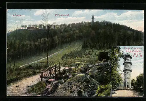AK Löbau, Bergansicht, König Friedrich August-Turm