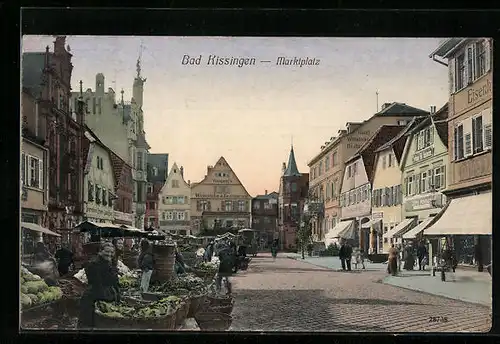 AK Bad Kissingen, Marktplatz mit Gasthaus Weigand und Geschäften