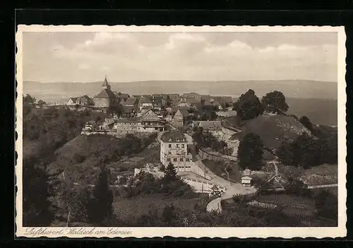 AK Waldeck am Edersee, Teilansicht mit Hotel und Kirche