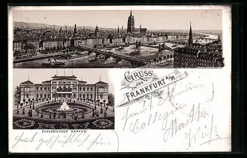 Lithographie Frankfurt-Ostend, Panorama, Zoologischer Garten