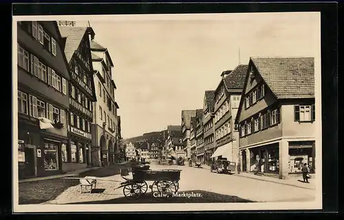 AK Calw, Conditorei und Geschäfte am Marktplatz