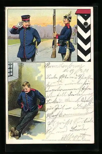 AK Soldat in Uniform mit Gewehr am Wachhäuschen, 1. Weltkrieg
