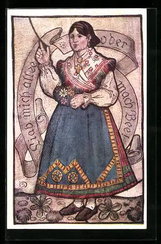 Künstler-AK Heinz Schiestl: Frau in Tracht mit Blumen