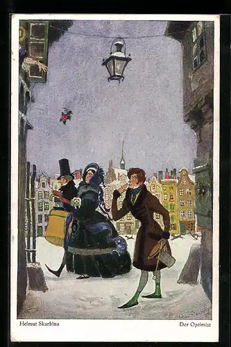Künstler-AK Helmut Skarbina: Der Optimist neben einem Paar