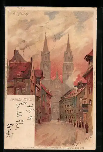 Künstler-AK P. Schmohl: Nürnberg, Lorenzkirche