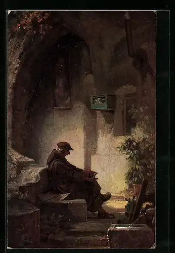 Künstler-AK Carl Spitzweg: Gähnender Mönch