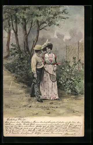 Künstler-AK Charles Scolik: Mann und Frau beim Tennis