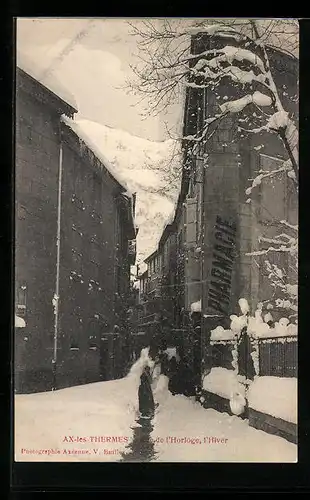 AK Ax-les-Thermes, Rue de l`Horloge, l`Hiver