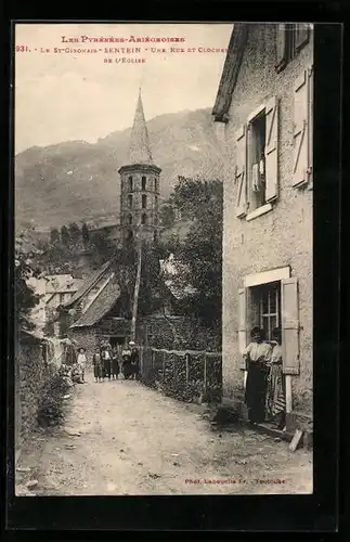 AK Sentein, Le St-Gironais, Une Rue et Clocher de l`Eglise