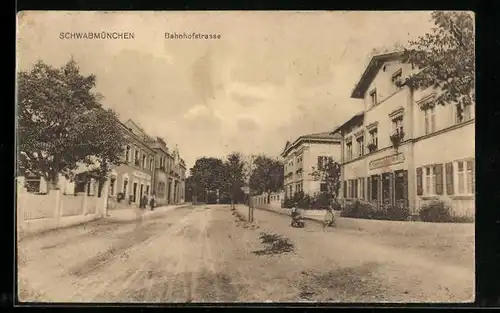 AK Schwabmünchen, Ortspartie aus der Bahnhofstrasse