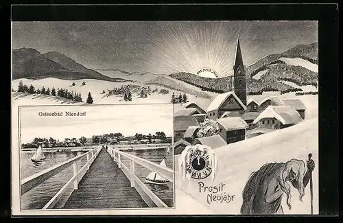AK Niendorf, Winterlandschaft und Seesteg, Das Altjahr geht dahin