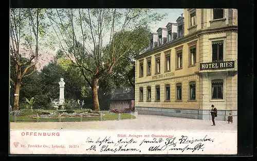 AK Offenburg, Städt. Anlagen mit Okendenkmal