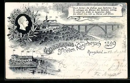 Lithographie Remscheid, Erinnerung a.d. Kaiserbesuch 1899