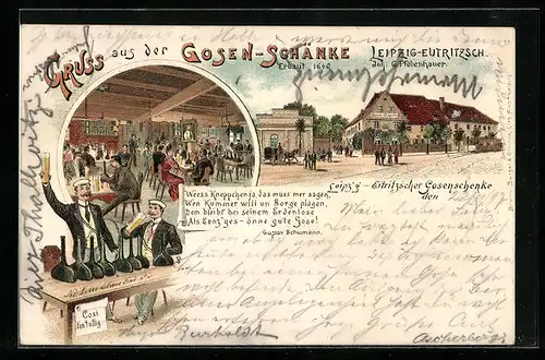 Lithographie Leipzig-Eutritzsch, Ansichten vom Gasthaus Gosen-Schänke