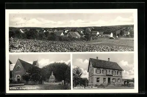 AK Dorndorf, Kirche und Kriegerdenkmal, Gesamtansicht, Handlung G. Bord