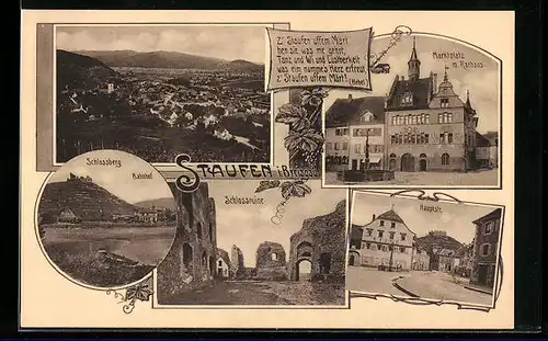 AK Staufen /Breisgau, Schlossberg mit Bahnhof, Hauptstrasse, Ortsansicht