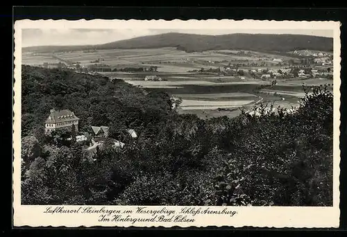 AK Steinbergen im Wesergebirge, Schloss Arsenburg, im Hintergrund Bad Eilsen