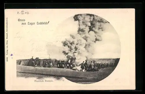 AK Lechfeld, Lager Lechfeld mit feuernder Batterie
