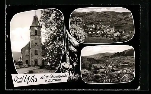 AK Wies /südl. Schwarzwald b. Tegernau, Ortsansicht mit Kirche