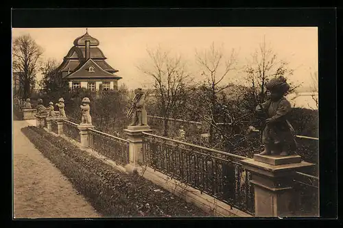 AK Frankfurt-Höchst, Rathaus, ehemaliger Bolongaropalast, Blick auf westl. Pavillon mit Janitscharen-Musik