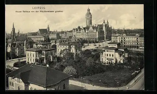 AK Leipzig, Neues Rathaus von der Wächterstrasse gesehen