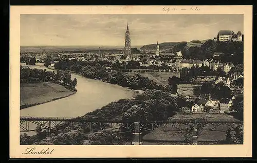 AK Landshut, Ortsansicht mit Flusslauf