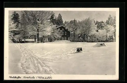 AK Friedrichroda, Blick auf das Waldkaffee Tanzbuche im Schnee