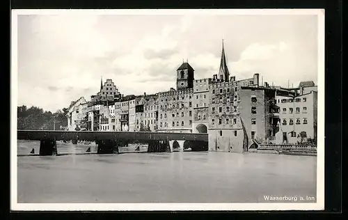 AK Wasserburg a. Inn, Ortsansicht mit Brücke