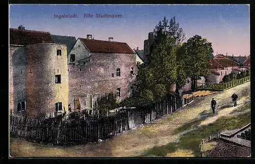 AK Ingolstadt, Blick auf die alte Stadtmauer
