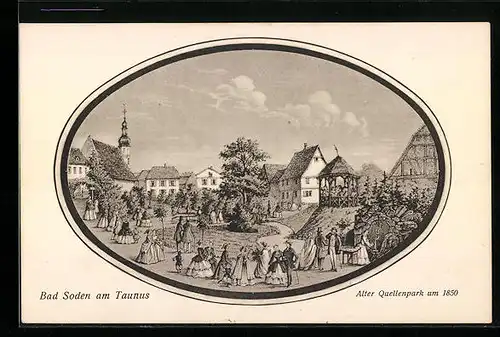 AK Bad Soden am Taunus, Alter Quellenpark um 1850