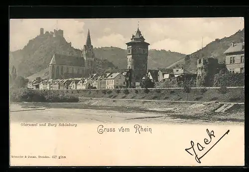 AK Oberwesel, Rhein, Blick auf Burg Schönburg