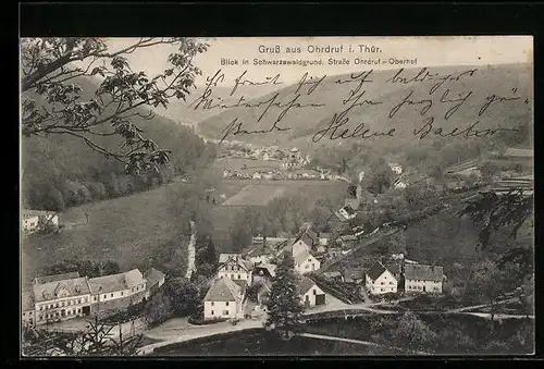 AK Ohrdruf i. Thür., Strasse Ohrdruf-Oberhof, Blick in Schwarzawaldgrund